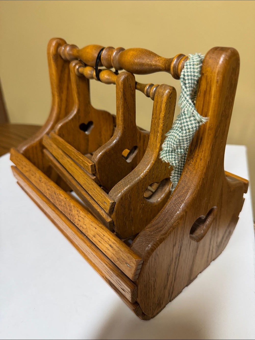 Oak Wood Slat Baskets w/ Heart Cutouts and Spindle Handle set of 3